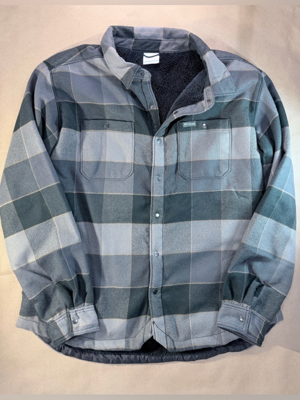 Columbia Fleece‑Lined Flannel Shirt Jacket Men’s XL – Gray/Green Plaid Shacket